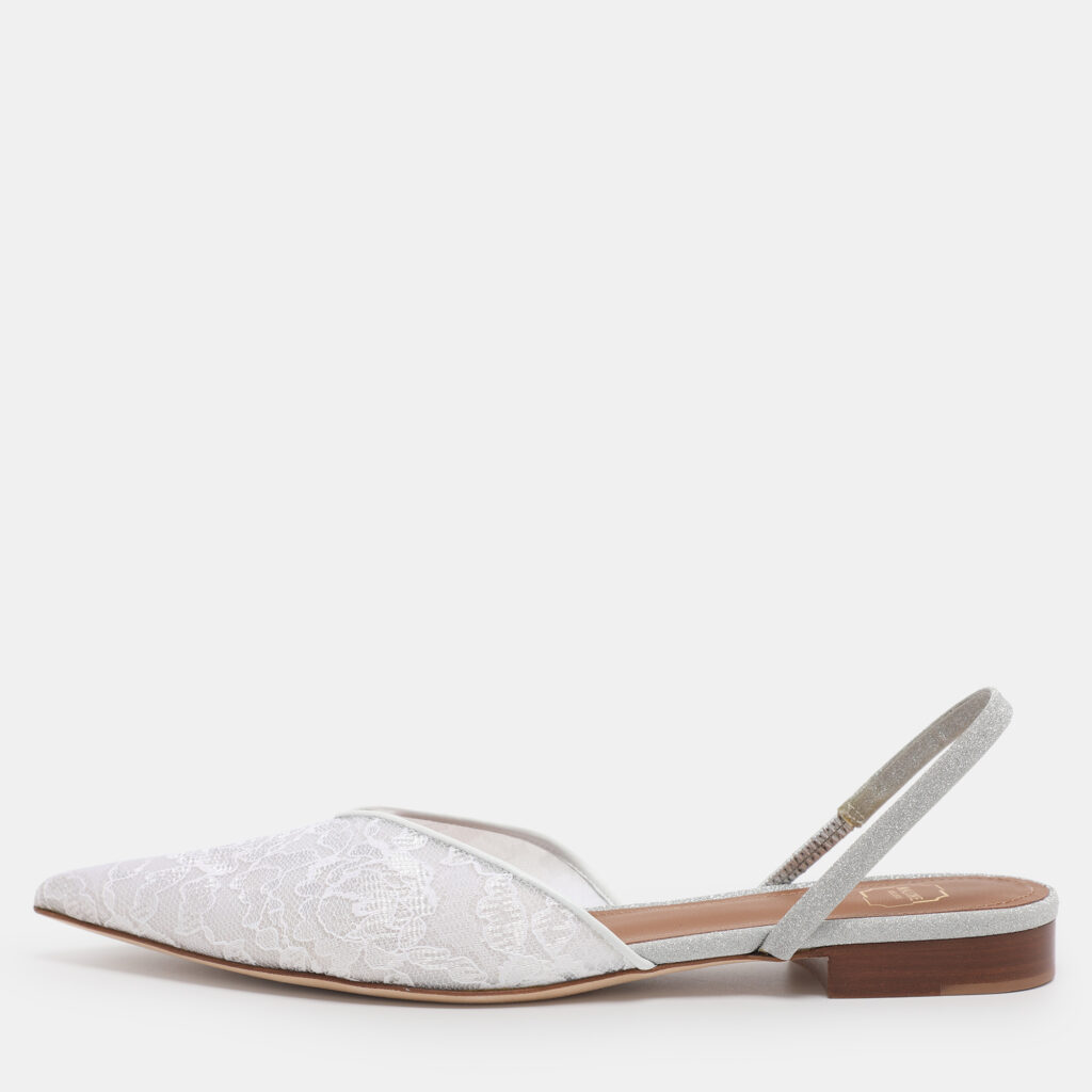 Malone Souliers White Lace Marla Slingback Flats Size 39
