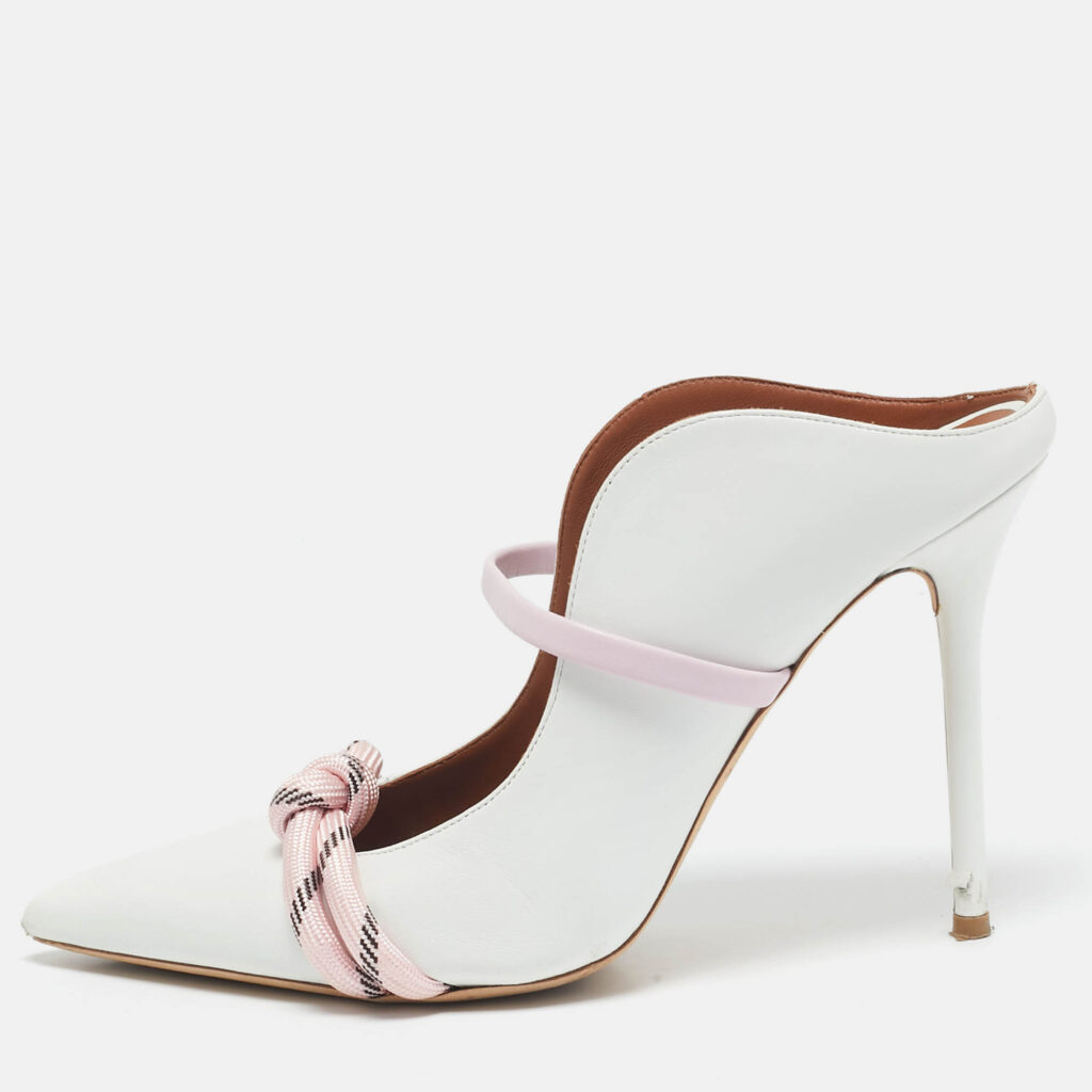 Malone Souliers White/Pink Leather Maureen Mules Size 39.5