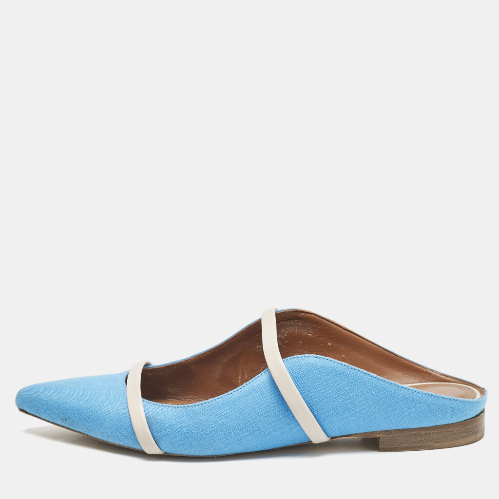 Malone Souliers Blue/Grey Canvas and Leather Maureen Flats Size 36.5 Malone Souliers Blue/Grey Canvas and Leather Maureen Flats Size 36.5