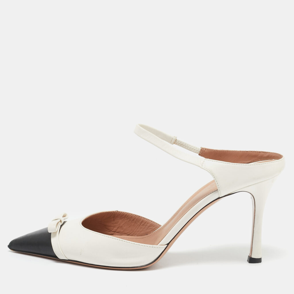 Malone Souliers Black/Ivory Leather Blythe Heel Mules Size 40 Malone Souliers Black/Ivory Leather Blythe Heel Mules Size 40