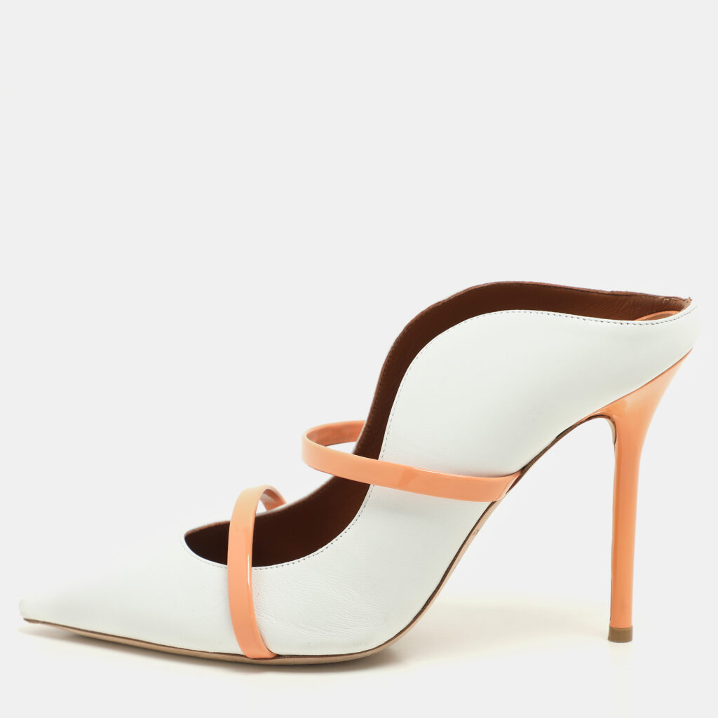 Malone Souliers White/Peach Leather Maureen Mules Size 38
