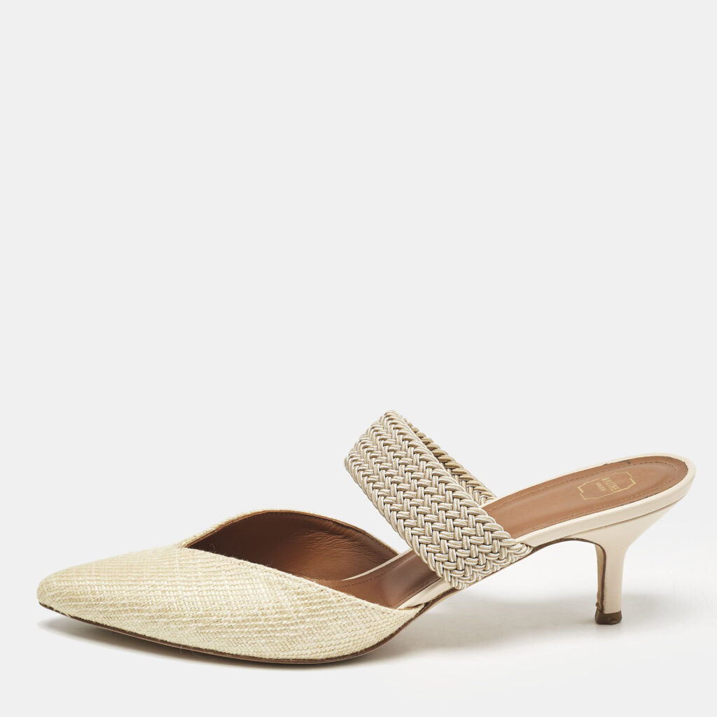 Malone Souliers Light Yellow Raffia and Cord Maisie Pointed Toe Mules Size 40