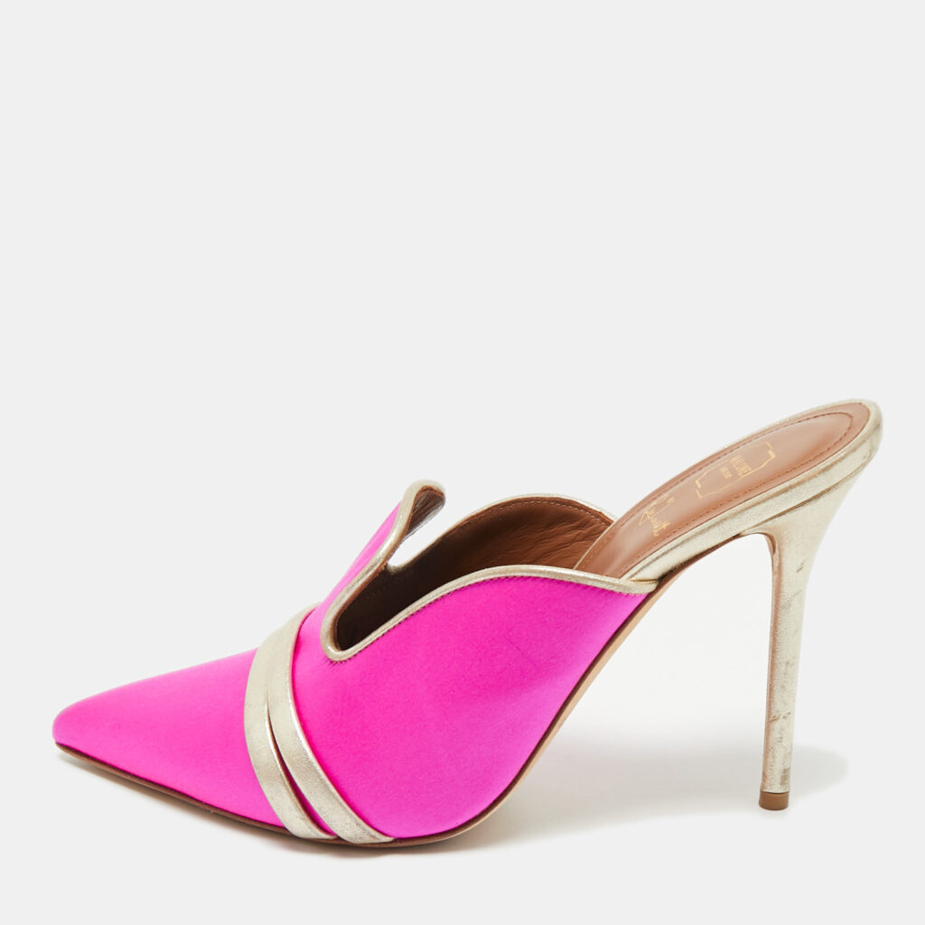 Malone Souliers Pink/Gold Leather and Satin Mule Sandals Size 39