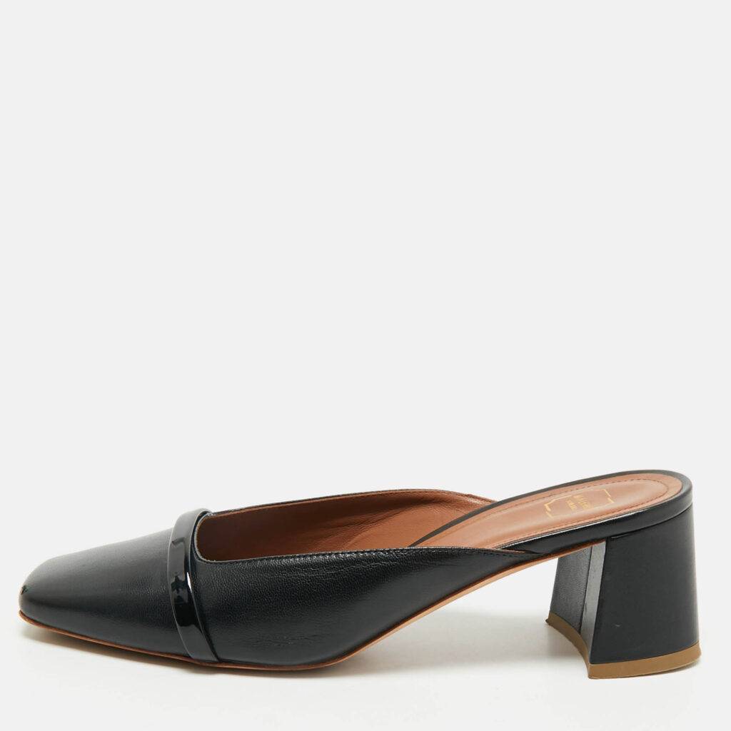 Malone Souliers Black Leather Square Toe Mules Size 35
