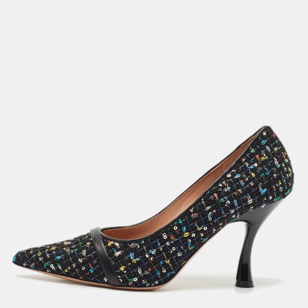 Malone Souliers Black Tweed and Leather Jhene Pointed Toe Pumps Size 38.5 Malone Souliers Black Tweed and Leather Jhene Pointed Toe Pumps Size 38.5