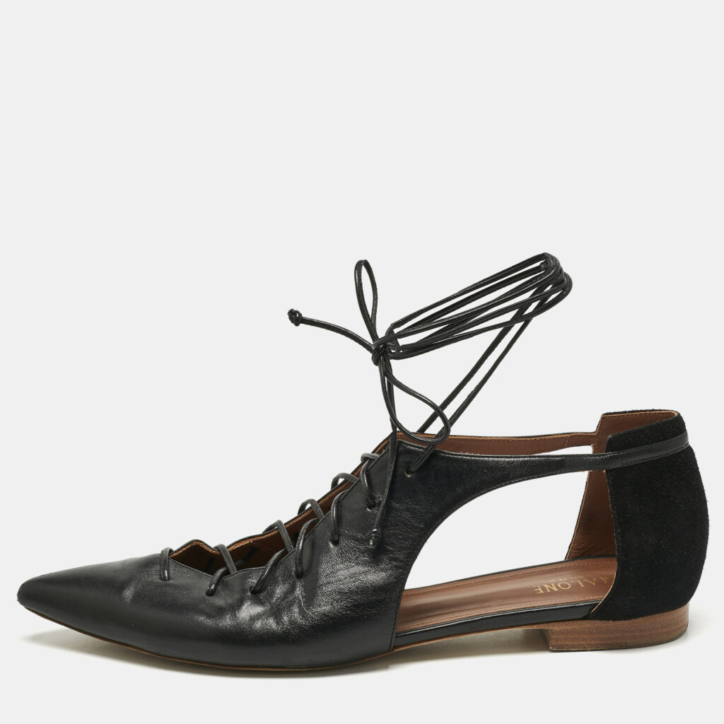 Malone Souliers Black Leather Montana Lace Up Pointed Toe Flats Size 41 Malone Souliers Black Leather Montana Lace Up Pointed Toe Flats Size 41