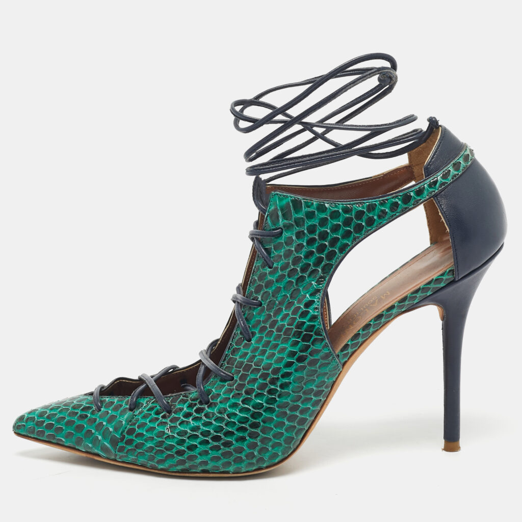 Malone Souliers Green/Navy Blue Leather and Snakeskin Leather Montana Pumps Size 41 Malone Souliers Green/Navy Blue Leather and Snakeskin Leather Montana Pumps Size 41