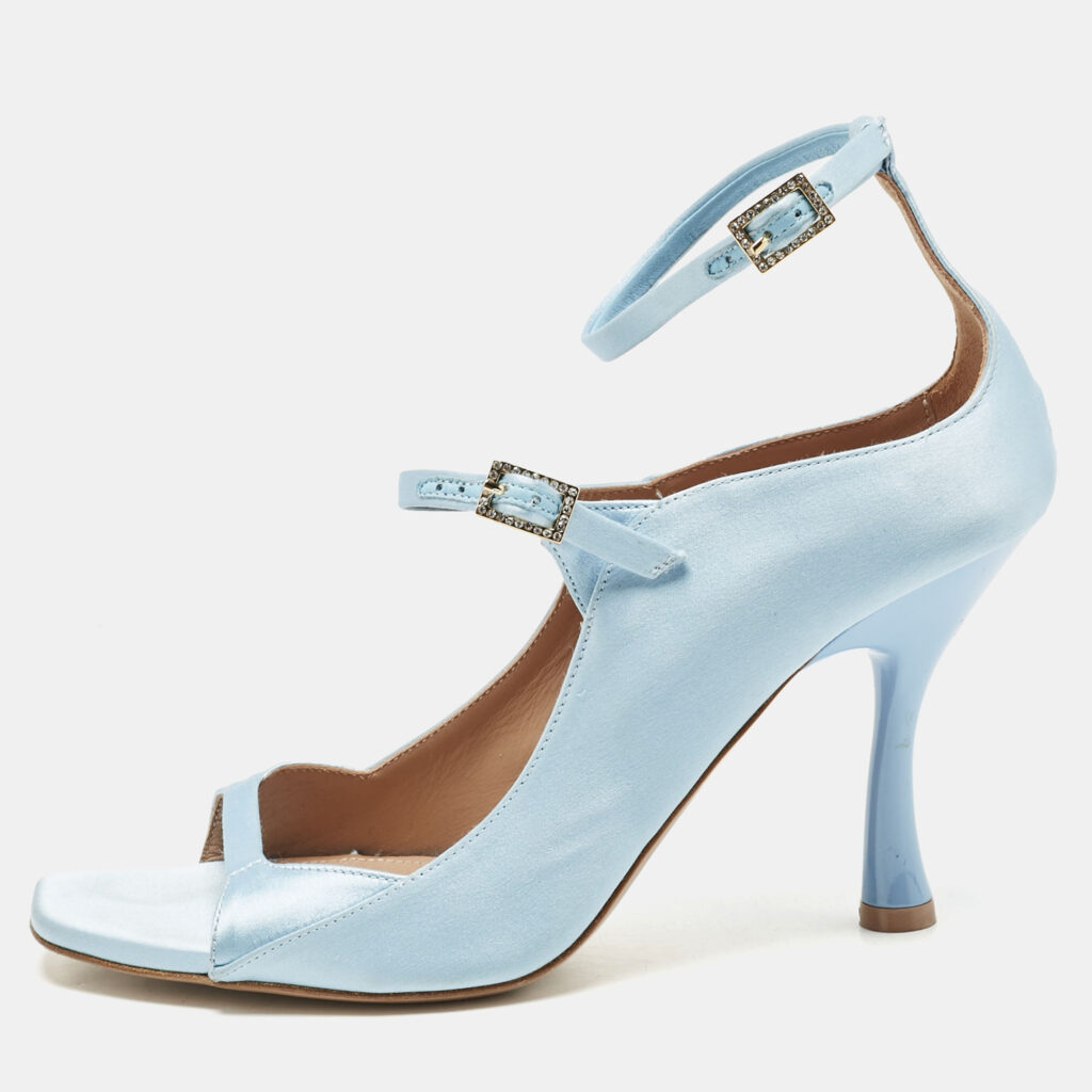 Malone Souliers Blue Satin Riley 90 Ankle Strap Sandals Size 39 Malone Souliers Blue Satin Riley 90 Ankle Strap Sandals Size 39