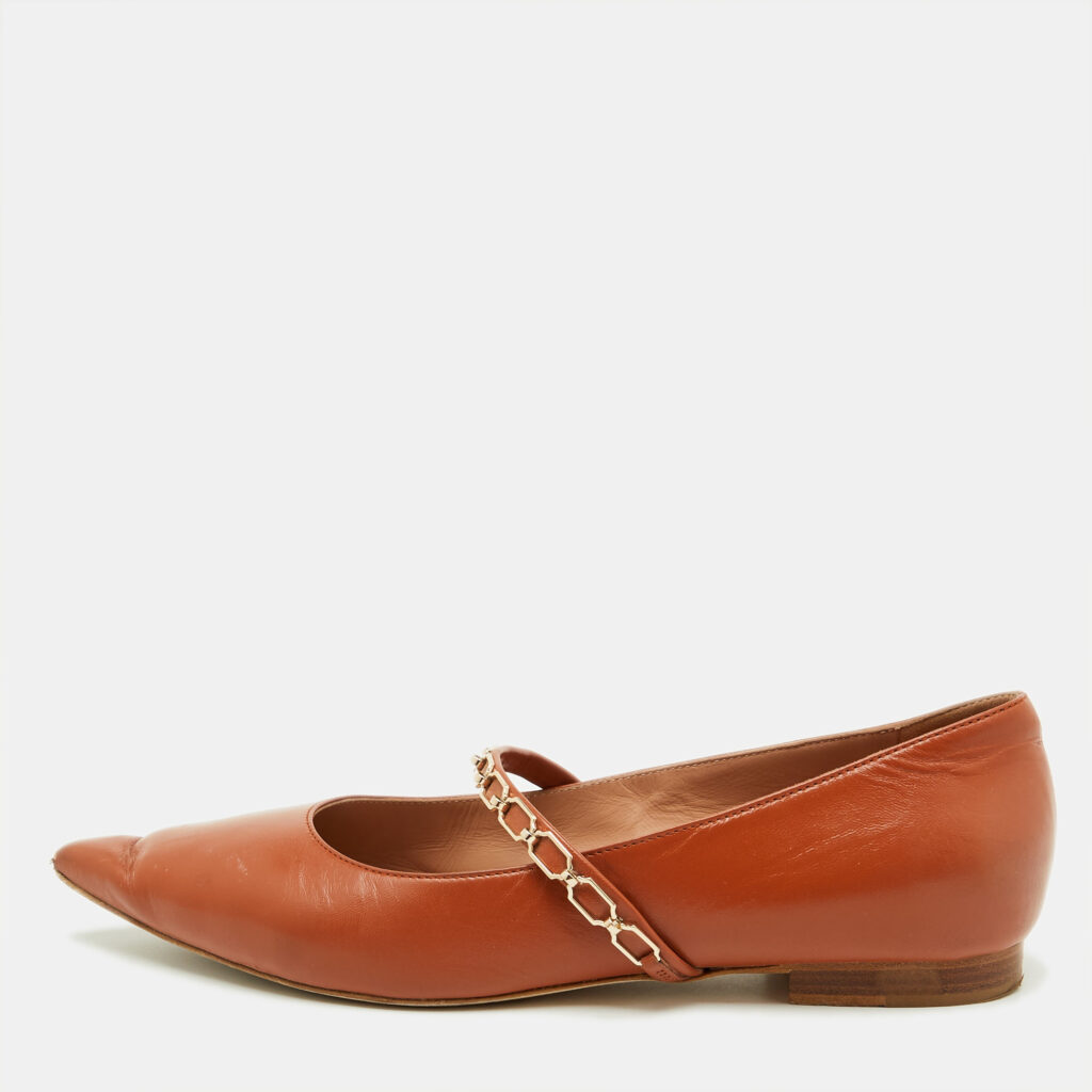 Malone Souliers Brown Leather Virna Chain Detail Mary Jane Ballet Flats Size 38.5 Malone Souliers Brown Leather Virna Chain Detail Mary Jane Ballet Flats Size 38.5