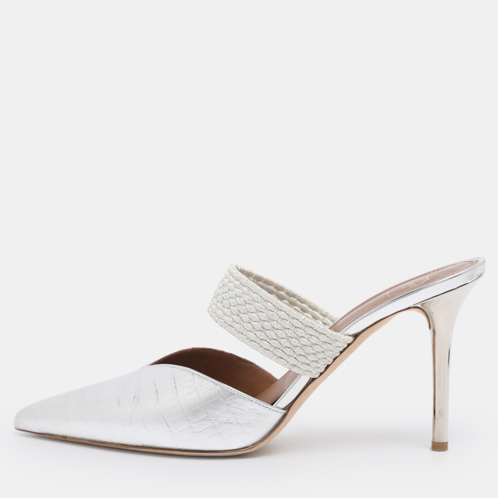 Malone Souliers Silver Lizard Embossed Leather Maisie Mules Size 39 Malone Souliers Silver Lizard Embossed Leather Maisie Mules Size 39