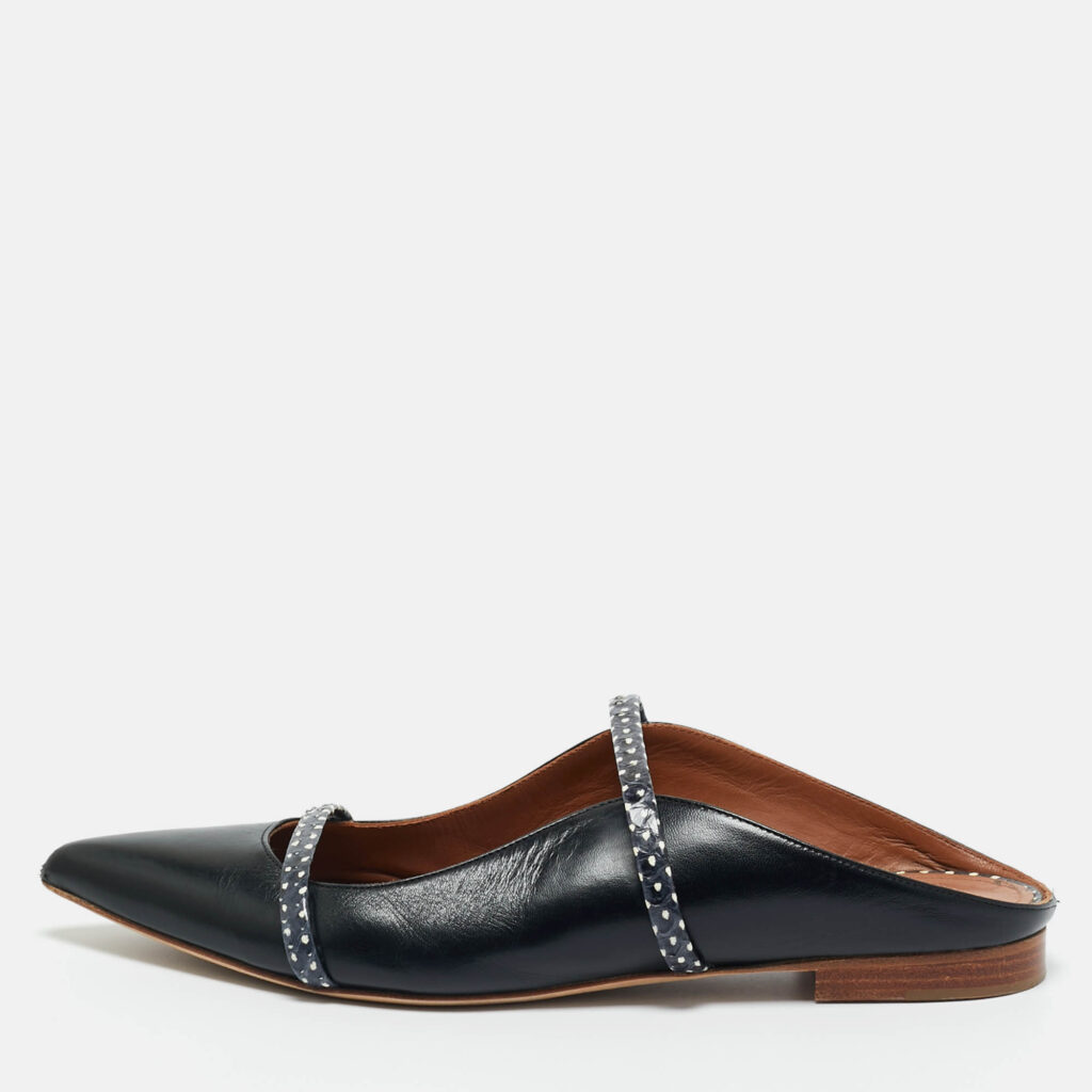 Malone Souliers Black Leather and Python Leather Maureen Mules Size 40 Malone Souliers Black Leather and Python Leather Maureen Mules Size 40