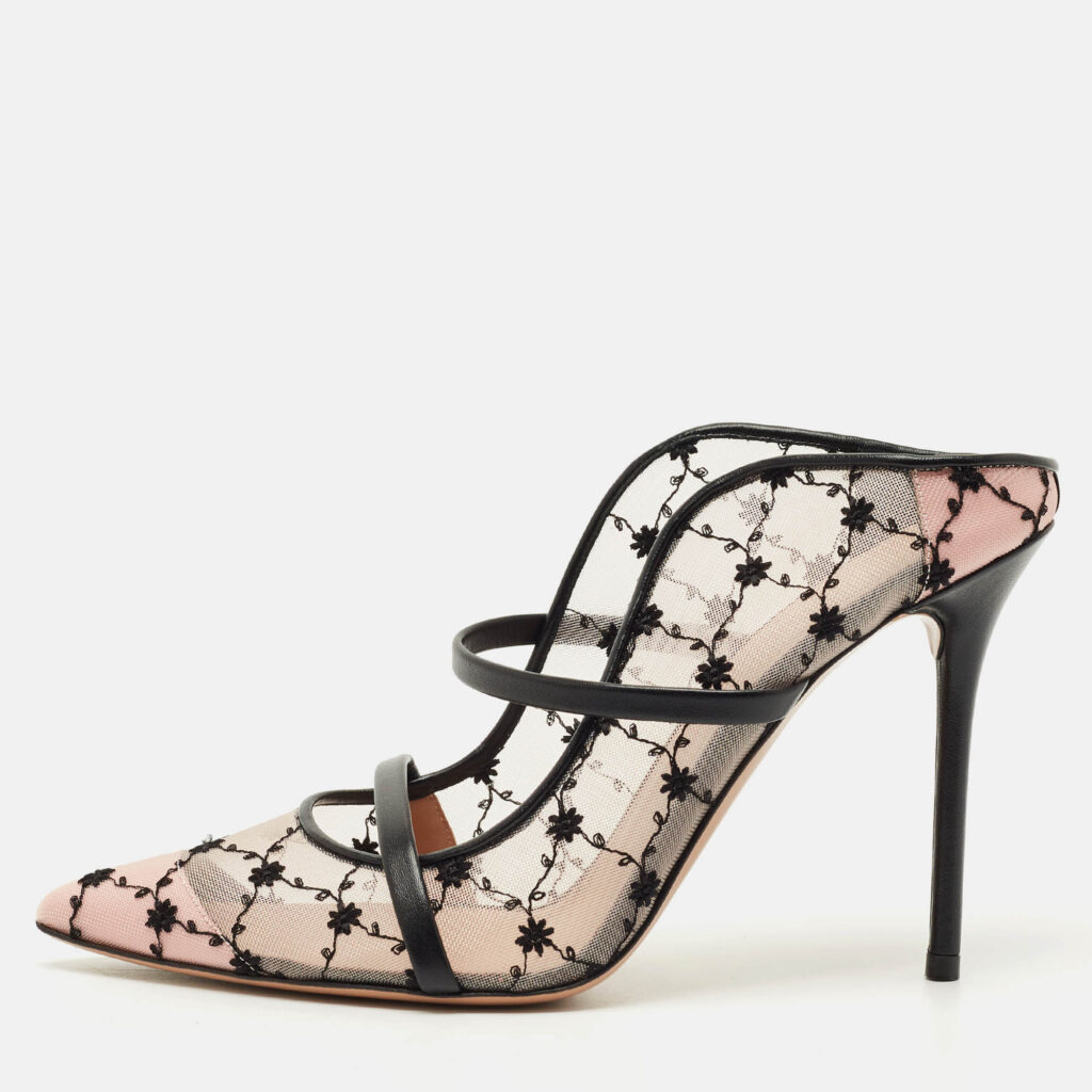 Malone Souliers Pink/Black Leather and Mesh Maureen Mules Size 40 Malone Souliers Pink/Black Leather and Mesh Maureen Mules Size 40