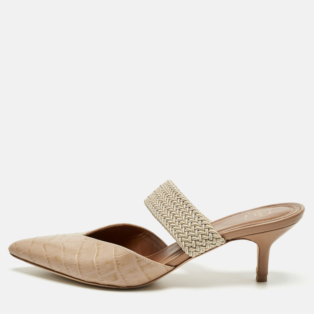 luxury-women-malone-souliers-used-shoes-p1210900-010.jpg Malone Souliers Beige Croc Embossed Leather Maisie Mules Size 37.5