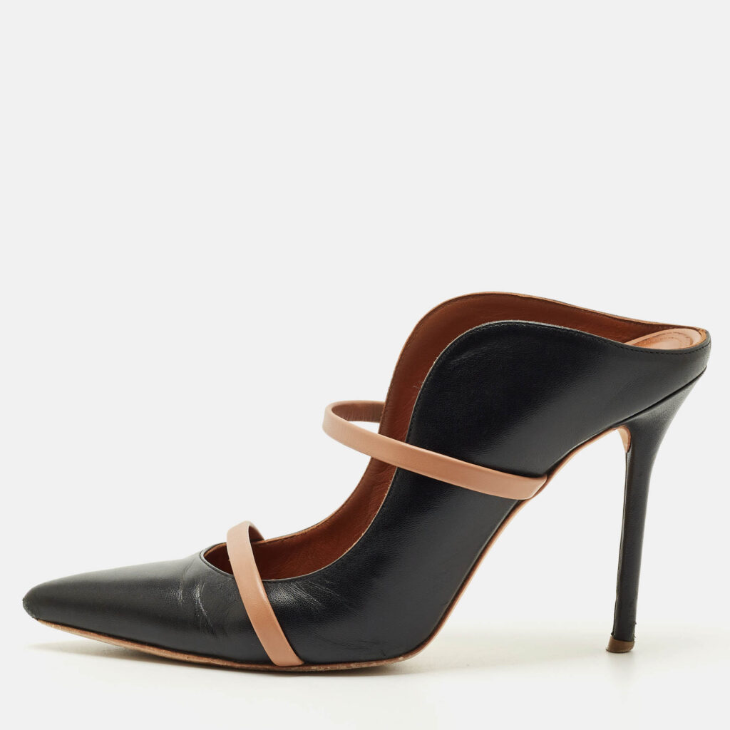 Malone Souliers Black/Beige Leather Maureen Heel Mules Size 39