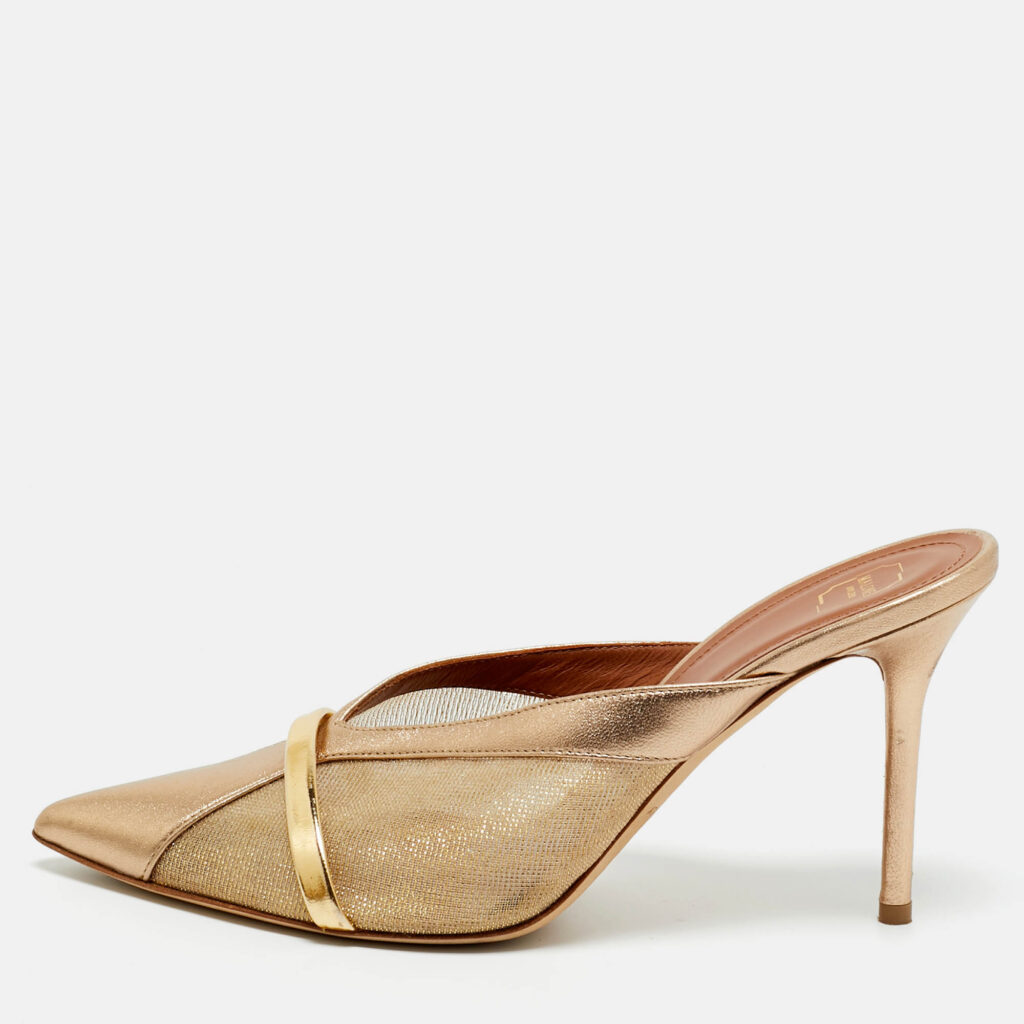 Malone Souliers Gold Leather and Mesh bobbi Mules Size 38