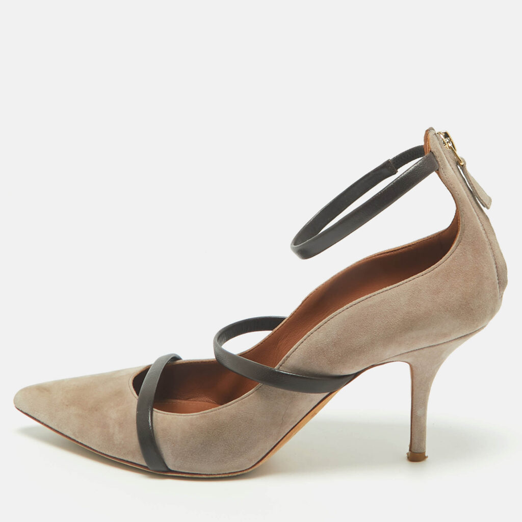 Malone Souliers Brown/Grey Suede Robyn Ankle Strap Pumps Size 39