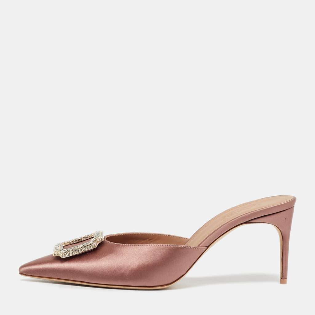 Malone Souliers Pink Satin Mona 70 Crystal Embellished Mules Size 41 Malone Souliers Pink Satin Mona 70 Crystal Embellished Mules Size 41