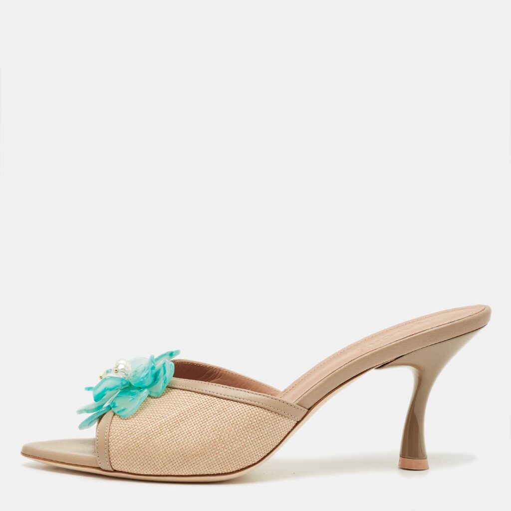 Malone Souliers Beige Raffia and Leather Cyd Sandals Size 40