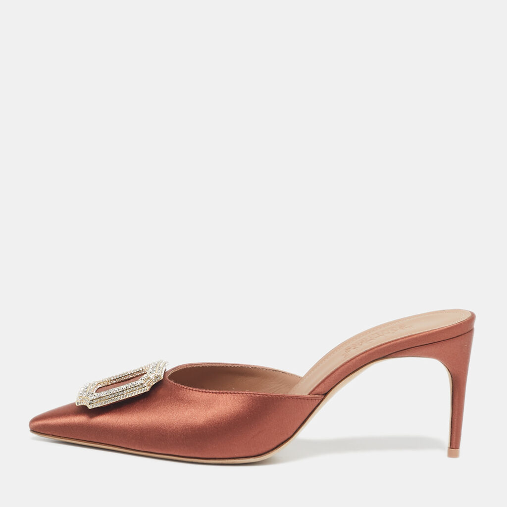 Malone Souliers Rose Gold Satin Mona 70 Crystal Embellished Mules Size 37 Malone Souliers Rose Gold Satin Mona 70 Crystal Embellished Mules Size 37