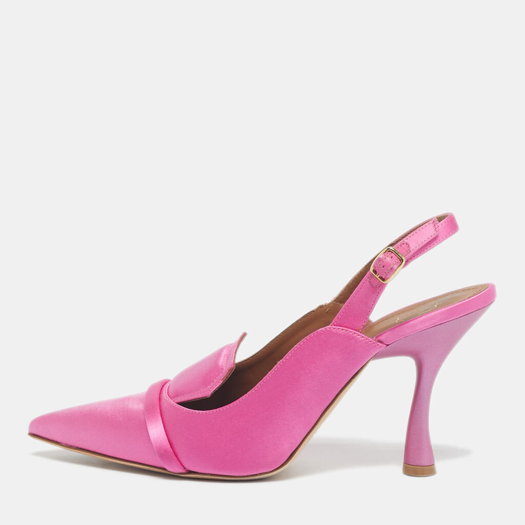 Malone Souliers Pink Satin Vero Cuoio Slingback Pumps Size 37