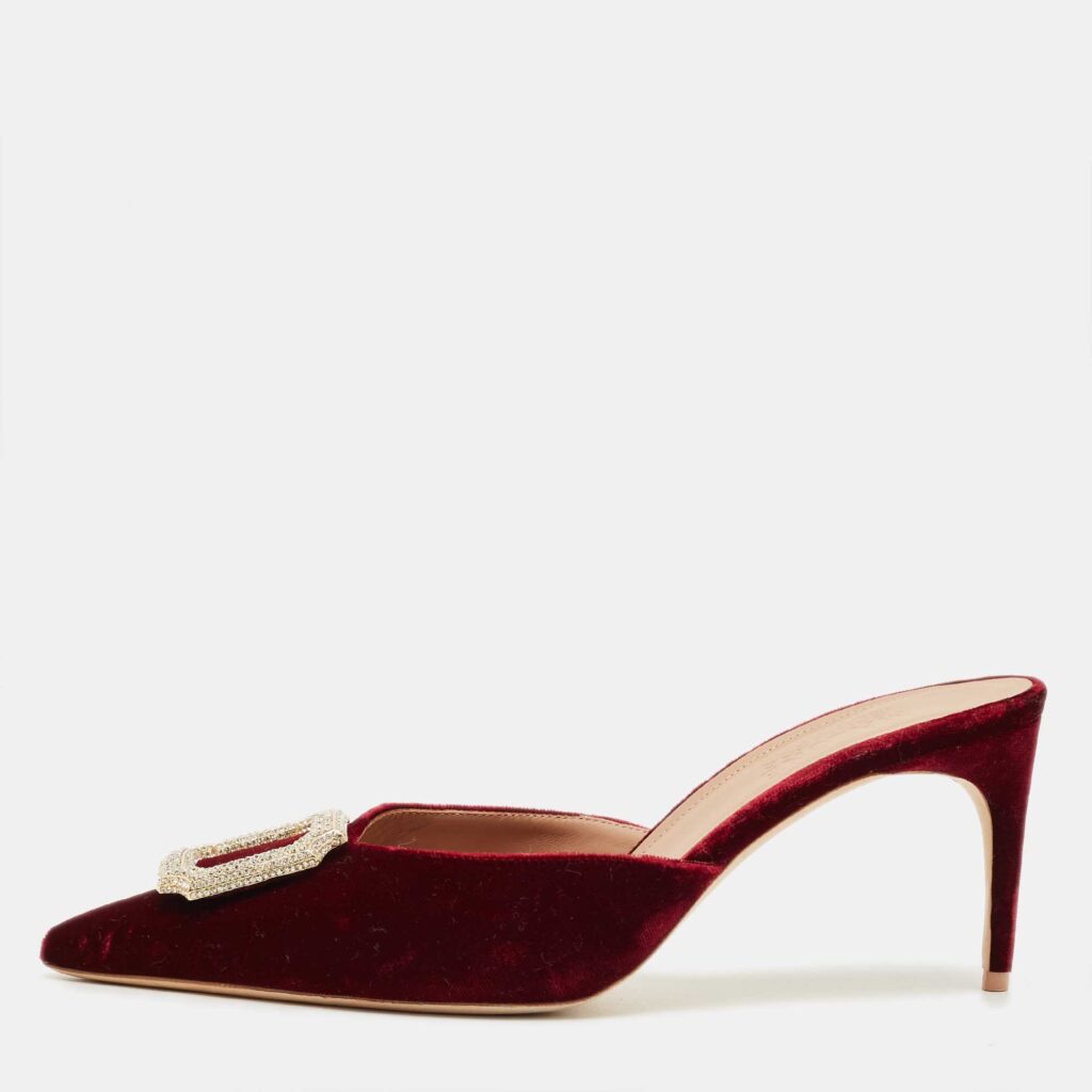 Malone Souliers Burgundy Velvet Mona Mules Size 39