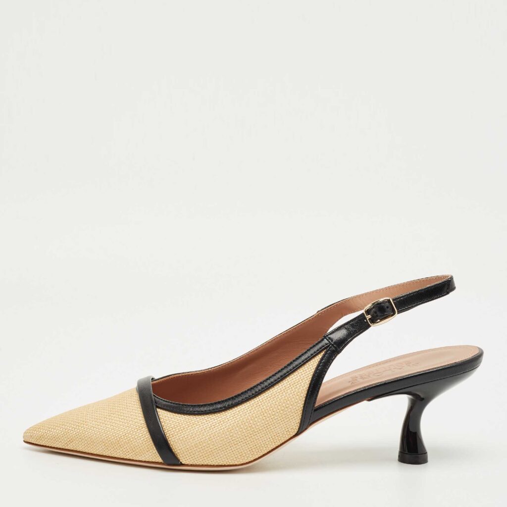 Malone Souliers Beige Canvas and Leather Jama Slingback Pumps Size 38 Malone Souliers Beige Canvas and Leather Jama Slingback Pumps Size 38