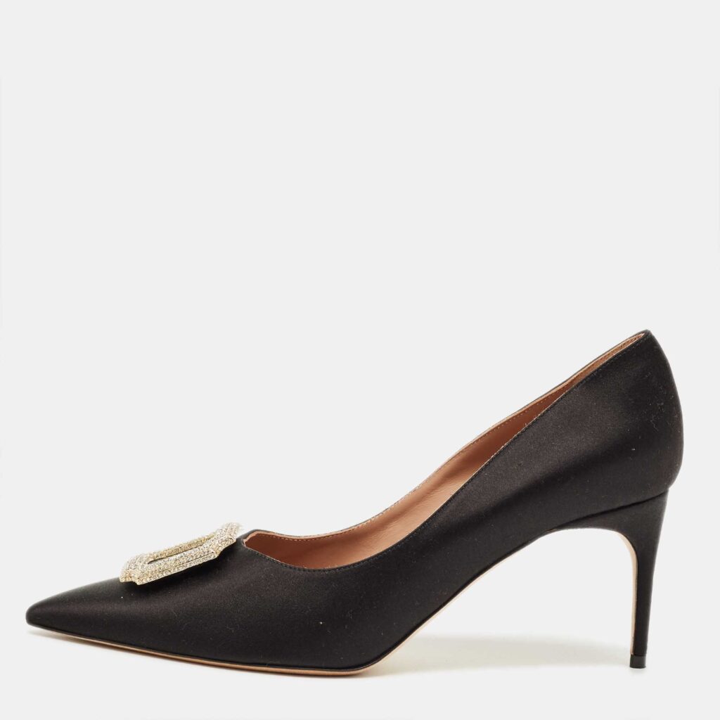 Malone Souliers Black Satin Monroe Pumps Size 40
