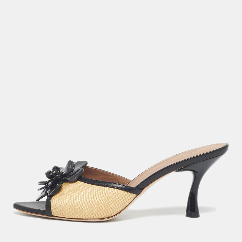 Malone Souliers Beige/Black Raffia and Leather Cyd Sandals Size 39 Malone Souliers Beige/Black Raffia and Leather Cyd Sandals Size 39