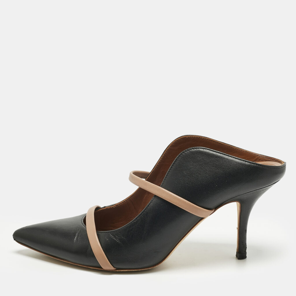 Malone Souliers Black/Beige Leather Maureen Pointed Toe Mules Size 39