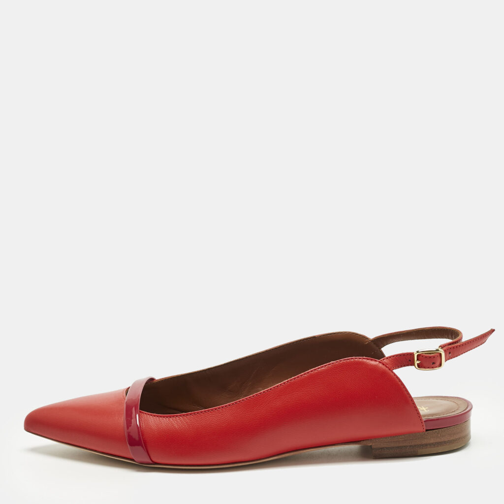 Malone Souliers x Roy Luwolt Red Leather Marion Luwolt Flat Slingback Sandals Size 37