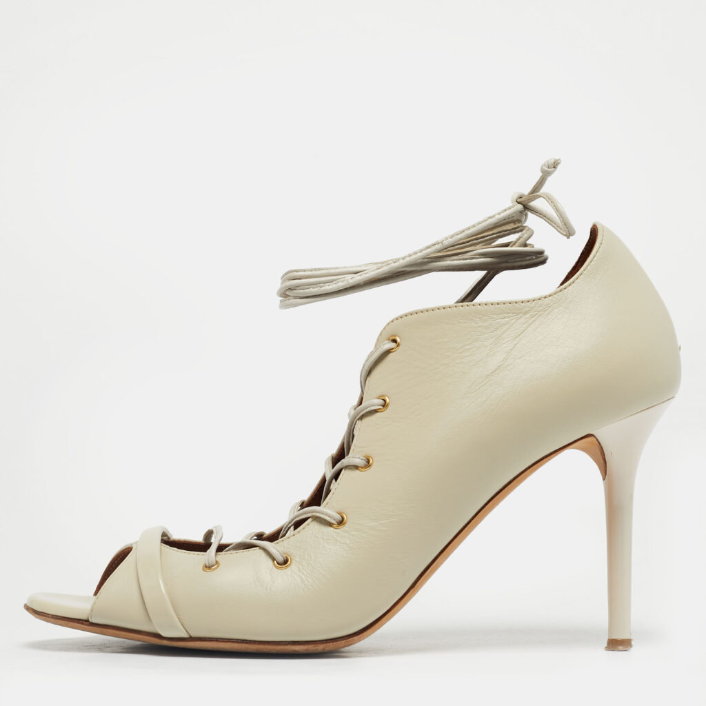 Malone Souliers Cream Leather Lace Up Pumps Size 39.5