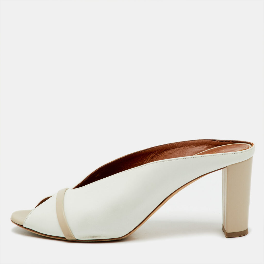 Malone Souliers White/Beige Leather Ciara Peep Toe Mules Size 40 Malone Souliers White/Beige Leather Ciara Peep Toe Mules Size 40