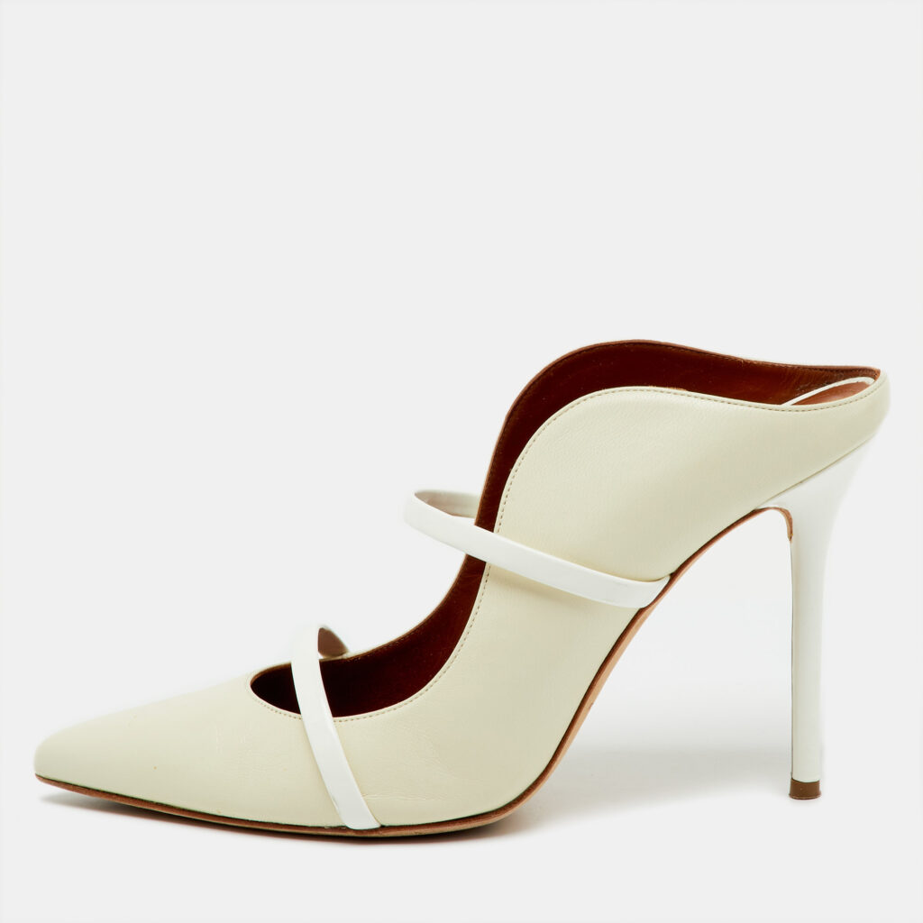 luxury-women-malone-souliers-used-shoes-p1224468-001-1.jpg Malone Souliers Off White Leather and Patent Maureen Pointed Toe Mules Size 40.5