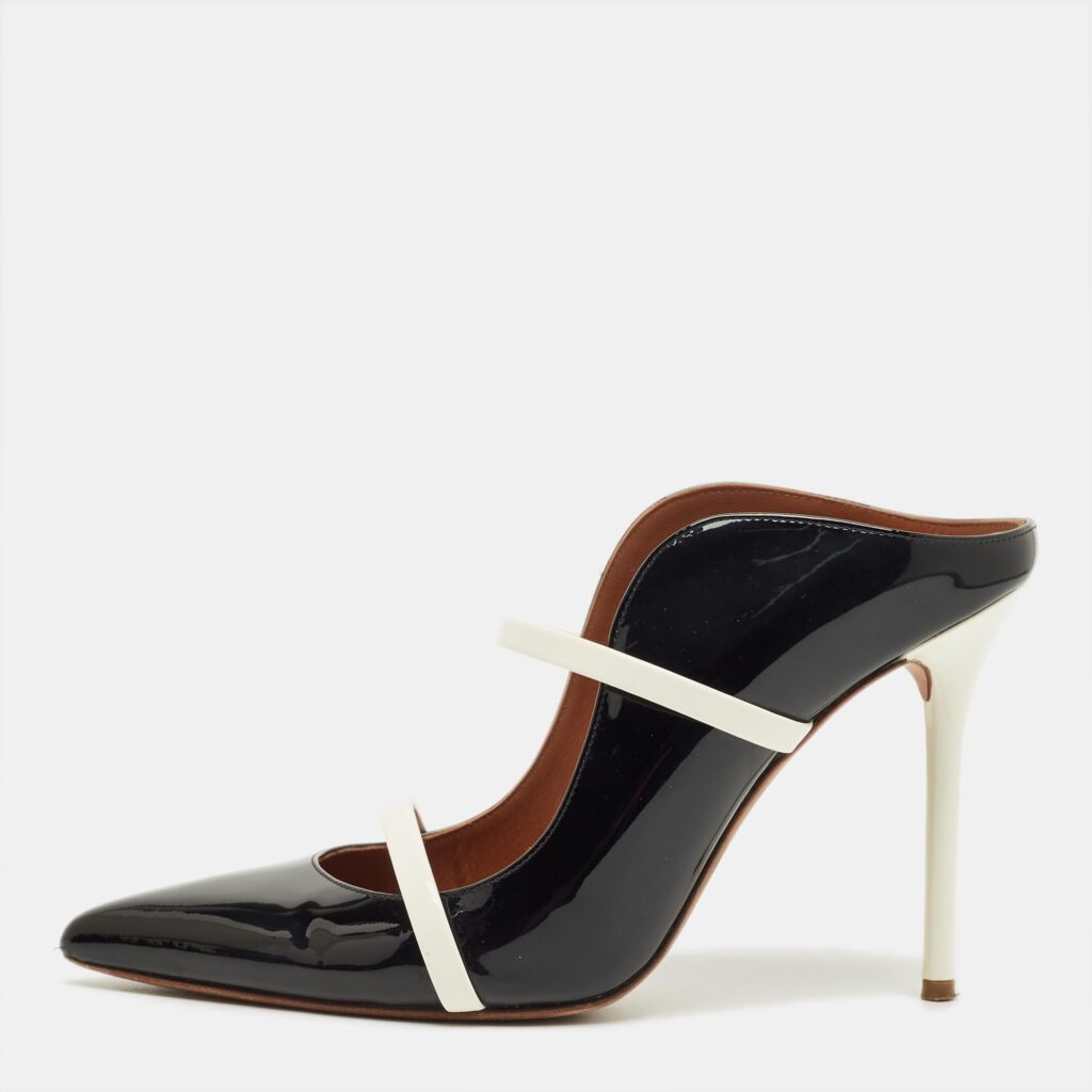 Malone Souliers Black/White Patent Leather Maureen Mules Size 40