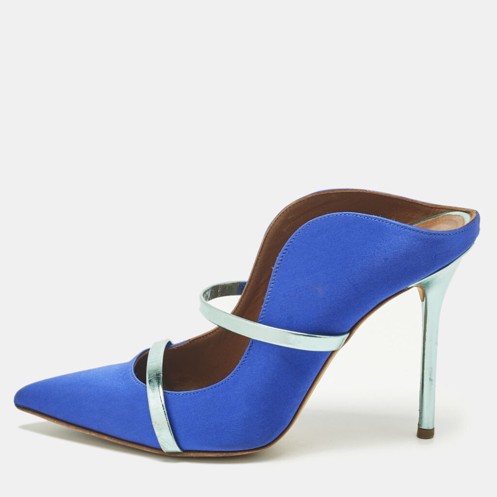 Malone Souliers Blue/Green Leather and Satin Maureen Mules Size 38.5 Malone Souliers Blue/Green Leather and Satin Maureen Mules Size 38.5
