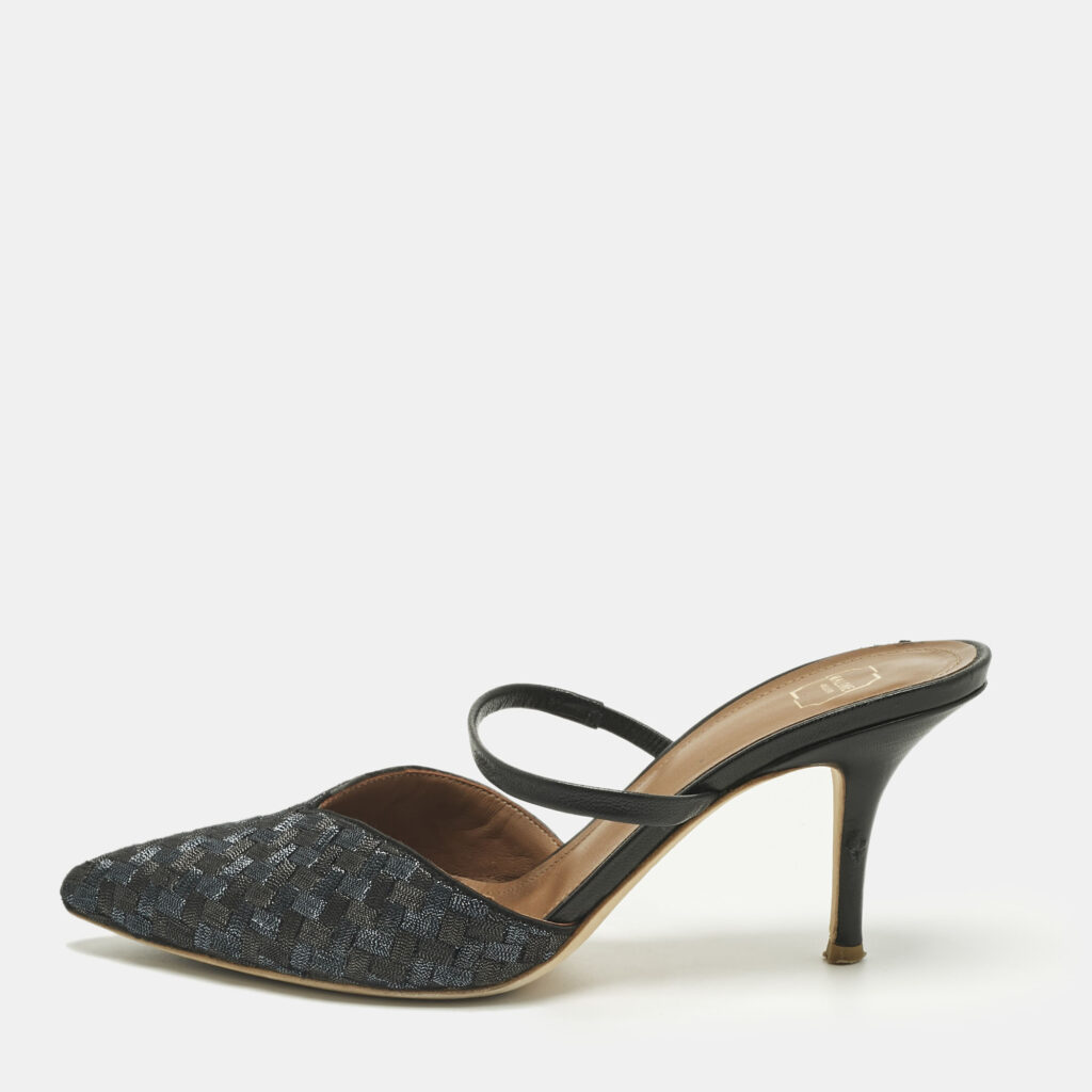 Malone Souliers Black/Navy Blue Woven Fabric Marla Mules Size 37.5 Malone Souliers Black/Navy Blue Woven Fabric Marla Mules Size 37.5