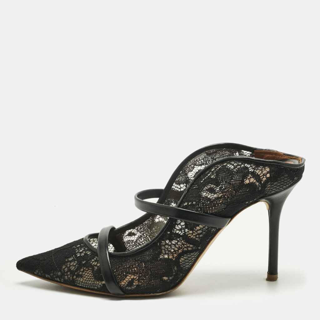 Malone Souliers Black Lace and Leather Maureen Mules Size 35 Malone Souliers Black Lace and Leather Maureen Mules Size 35