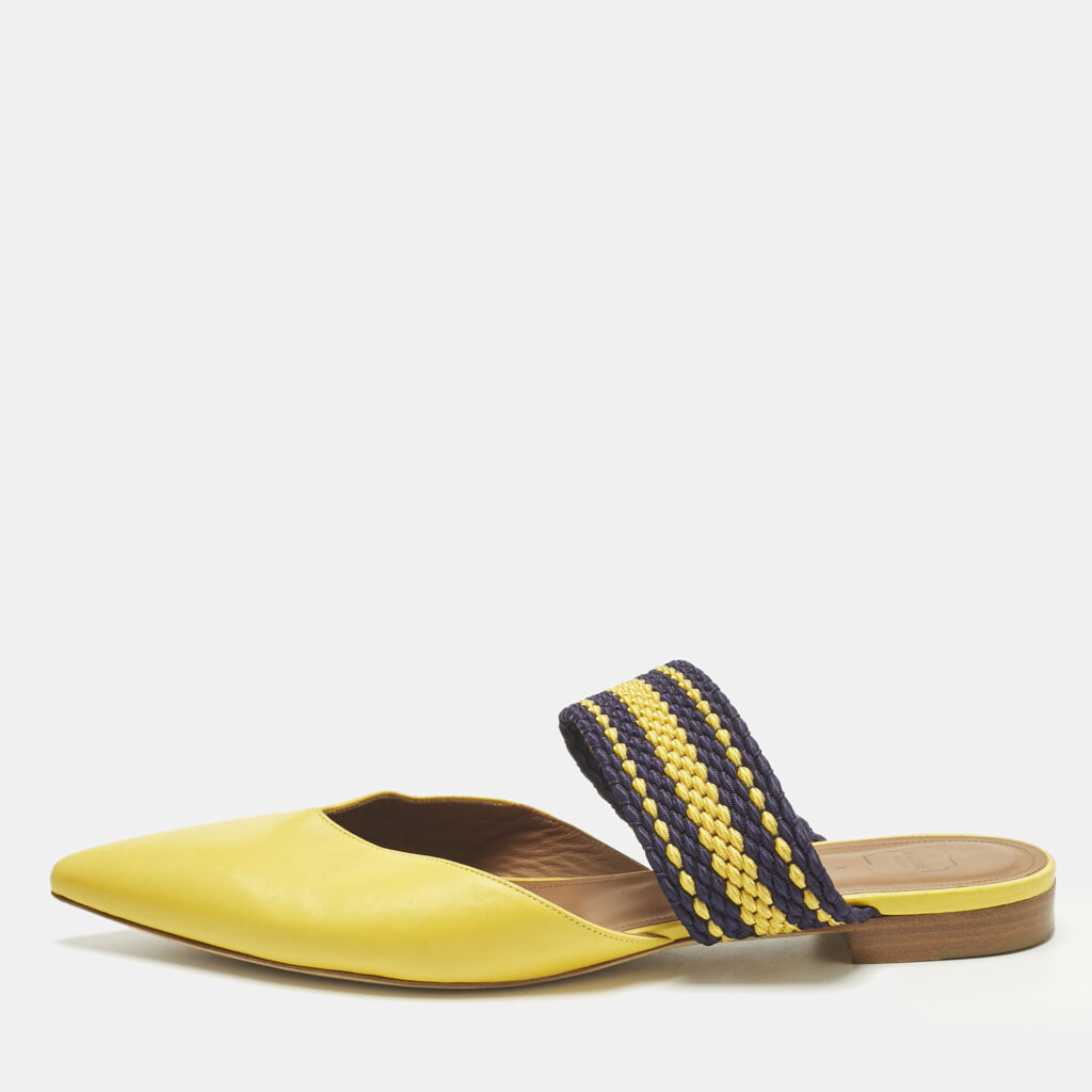 Malone Souliers Yellow/Purple Leather and Cord Maisie Pointed Toe Mules Size 40 Malone Souliers Yellow/Purple Leather and Cord Maisie Pointed Toe Mules Size 40