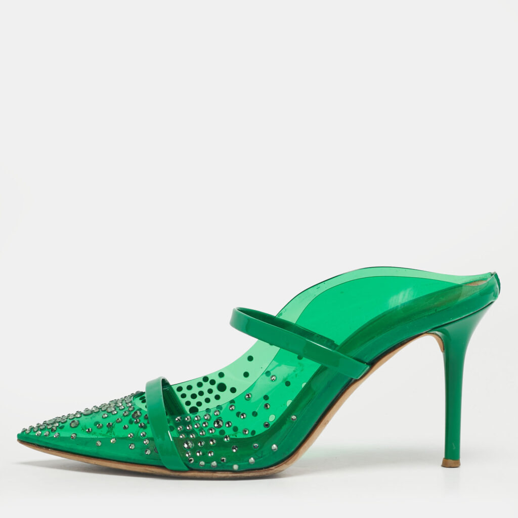 Malone Souliers Maureen Size 37.5 Green PVC Crystal Embellished Mules Malone Souliers Maureen Size 37.5 Green PVC Crystal Embellished Mules