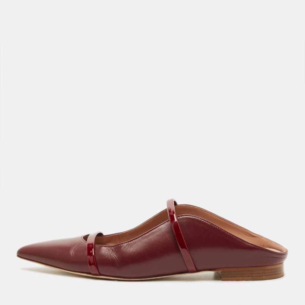 Malone Souliers Maureen Size 37.5 Burgundy Leather and Patent Flat Mules Malone Souliers Maureen Size 37.5 Burgundy Leather and Patent Flat Mules