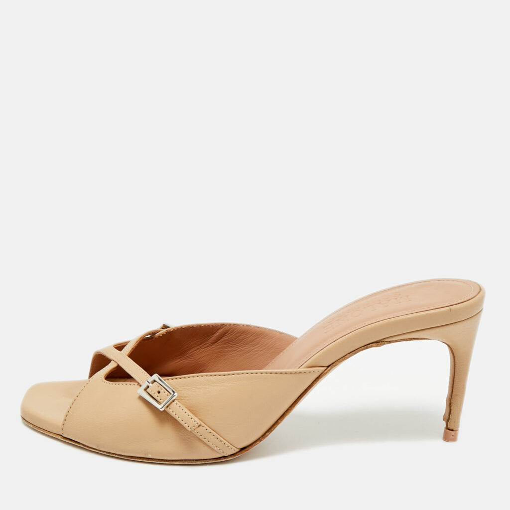 Malone Souliers Francine 70 Size 36 Beige Leather Slide Sandals Malone Souliers Francine 70 Size 36 Beige Leather Slide Sandals