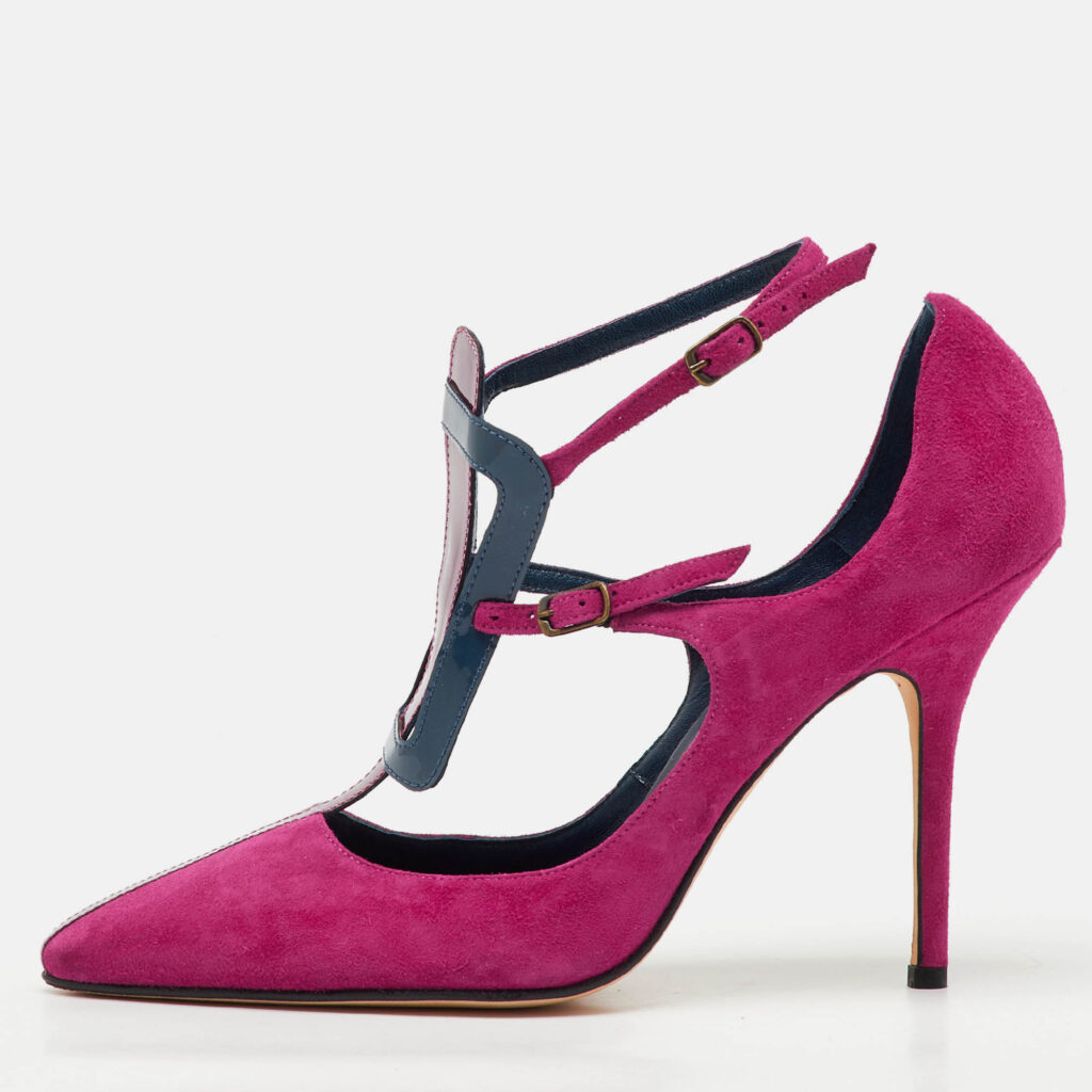 Manolo Blahnik Pink Suede and Patent Leather Emotiva Pumps Size 40 Manolo Blahnik Pink Suede and Patent Leather Emotiva Pumps Size 40