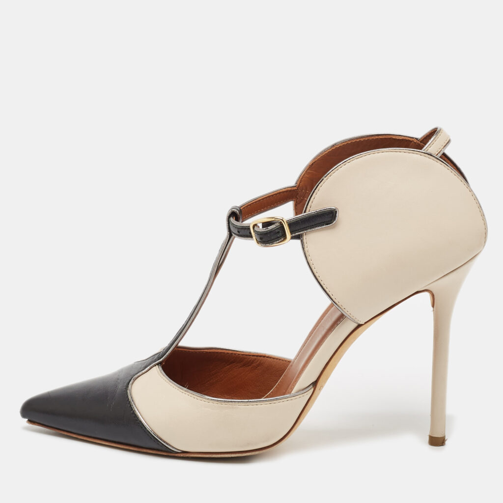 Manolo Blahnik Cream/Black Leather Assala 105 Pumps Size 38 Manolo Blahnik Cream/Black Leather Assala 105 Pumps Size 38