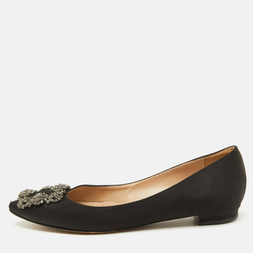 Manolo Blahnik Black Satin Hangisi Ballet Flats Size 35 Manolo Blahnik Black Satin Hangisi Ballet Flats Size 35