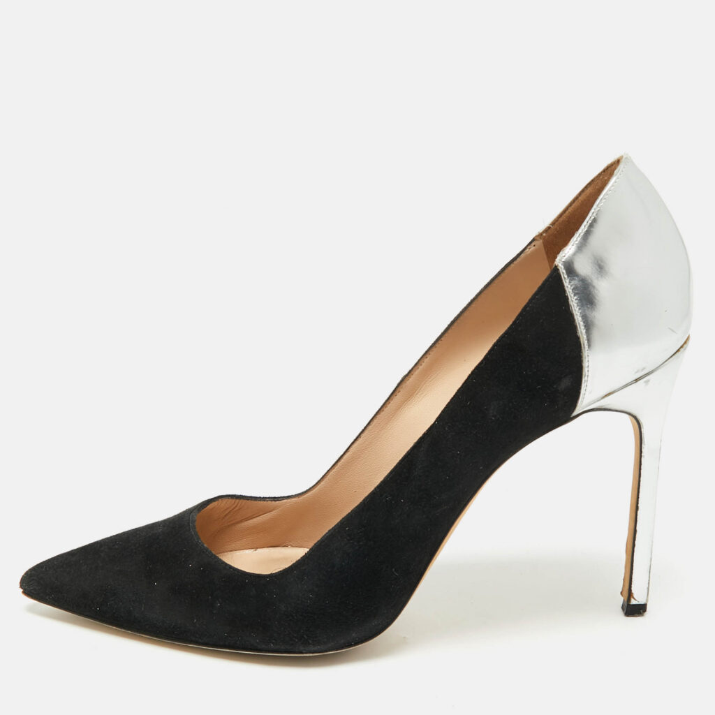 Manolo Blahnik Silver/Black Leather and Suede Osmana Pointed Toe Pumps Size 39.5 Manolo Blahnik Silver/Black Leather and Suede Osmana Pointed Toe Pumps Size 39.5