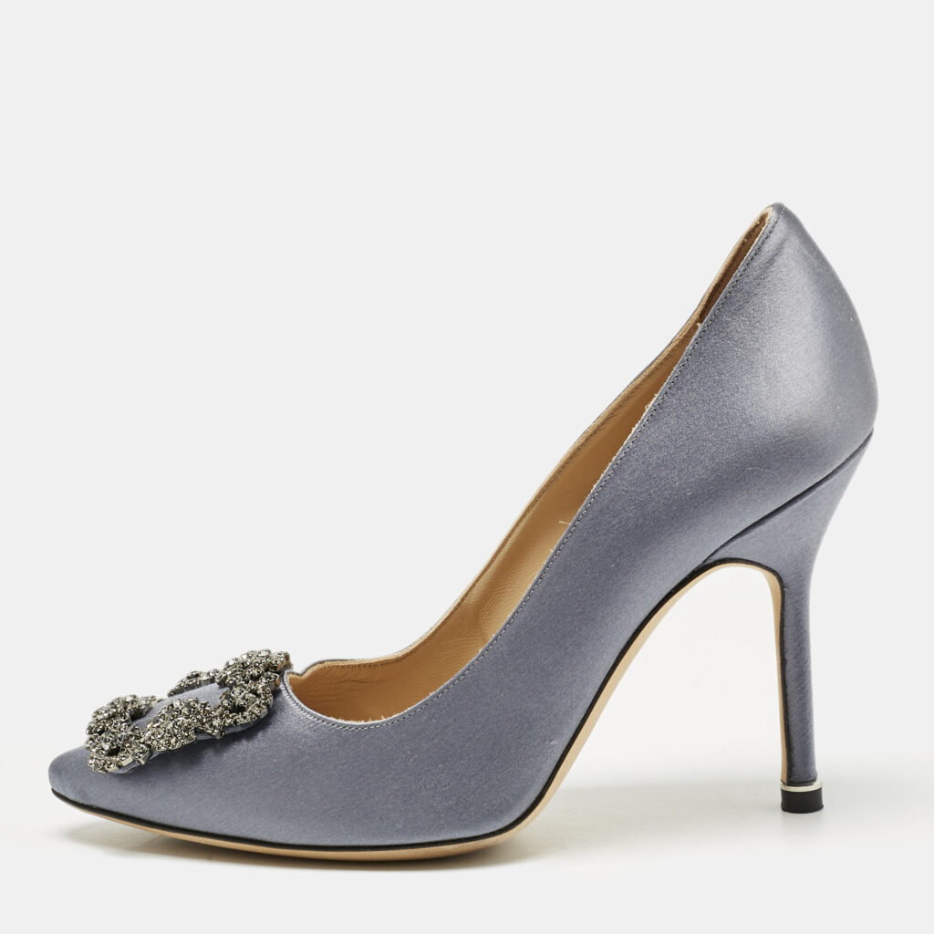 Manolo Blahnik Grey Satin Hangisi Pumps Size 35