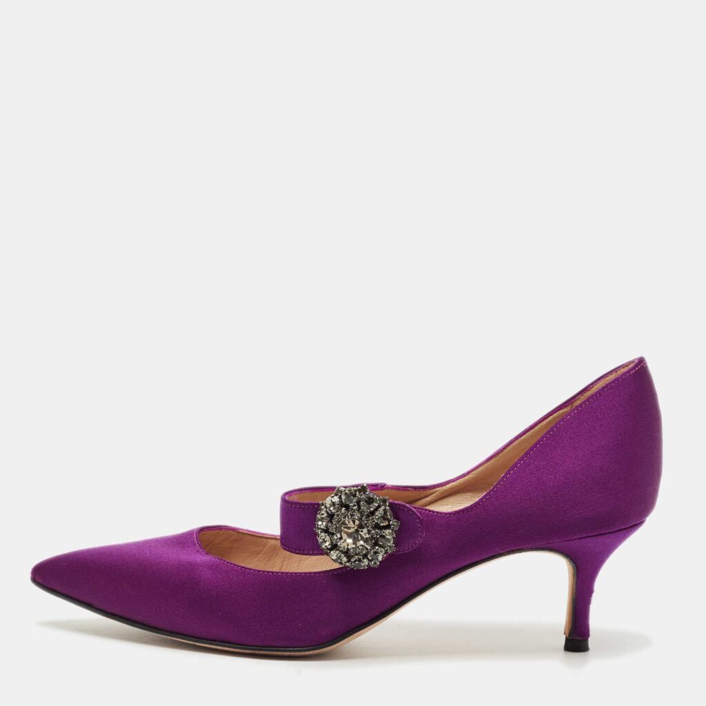 Manolo Blahnik Purple Satin Mary Jane Pumps Size 36 Manolo Blahnik Purple Satin Mary Jane Pumps Size 36