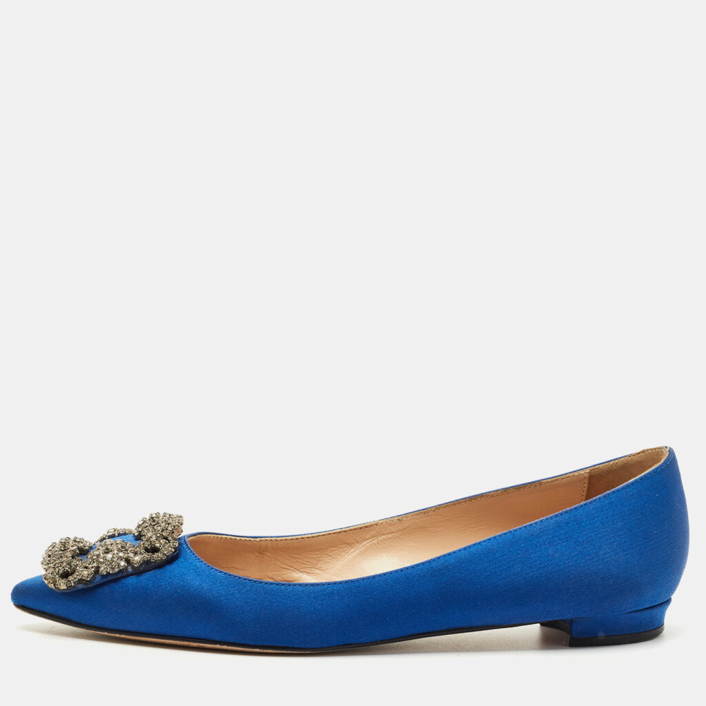 Manolo Blahnik Blue Satin Hangisi Ballet Flats Size 36 Manolo Blahnik Blue Satin Hangisi Ballet Flats Size 36