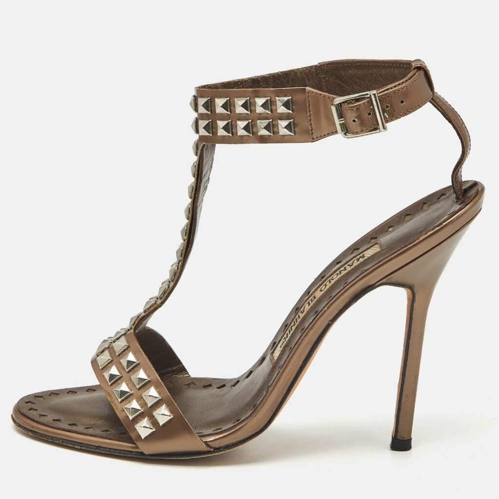 Manolo Blahnik Brown Leather T Strap Sandals Size 35.5 Manolo Blahnik Brown Leather T Strap Sandals Size 35.5