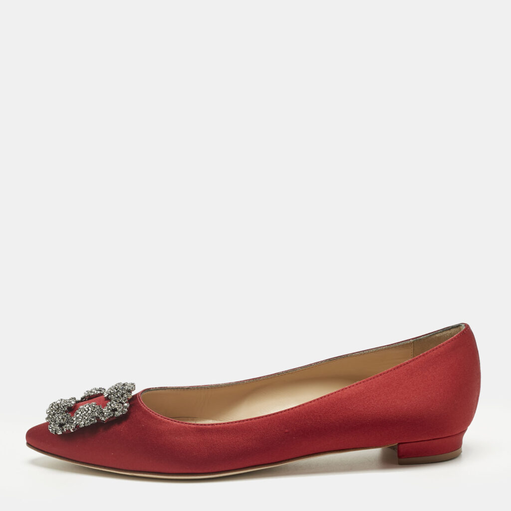 Manolo Blahnik Dark Red Satin Hangisi Ballet Flats Size 38 Manolo Blahnik Dark Red Satin Hangisi Ballet Flats Size 38